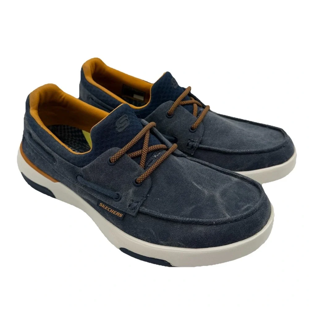 Skechers Bellinger‎ Garmo Shoes Mens 8.5 Navy Blue Slip On Loafers 65896